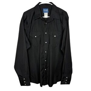 Wrangler Western Shirt Mens Black Long Sleeve Pearl Snap Cowboy Rodeo XL‎